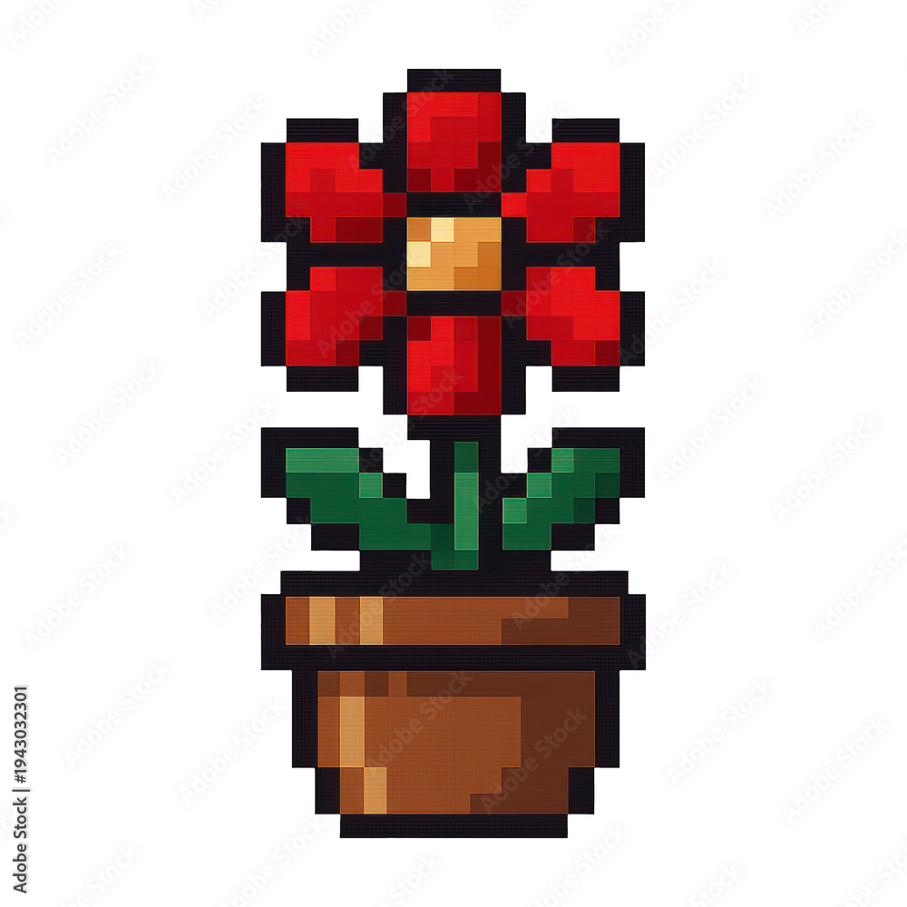 Obraz premium PNG Pixelated red flower illustration.