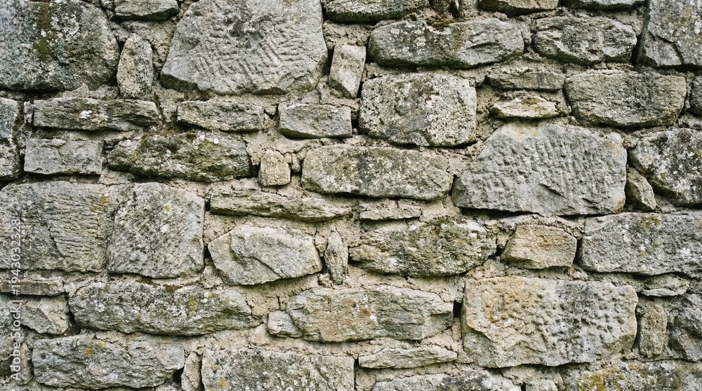 Obraz premium Close up of rustic irregular stone wall with uneven texture and natural gray color