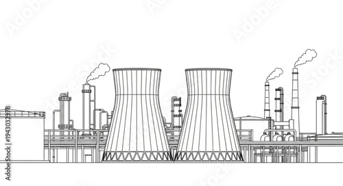 Industrial Power Plant Cooling Towers.