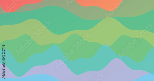 Pastel rainbow waves in mint purple and peach colors create soft decorative background for playful graphic design