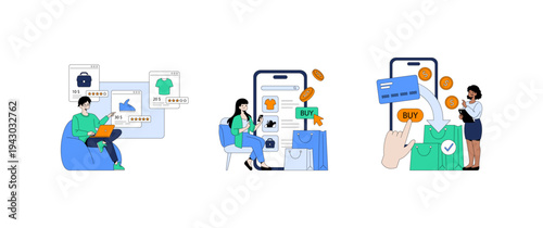 Online Shopping and Secure Payment Vector Illustration