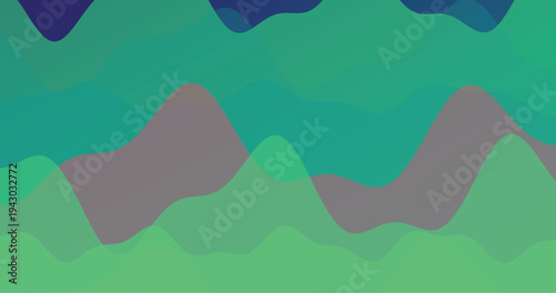 Flowing green and teal wave layers overlap to create abstract liquid landscape background with organic movement