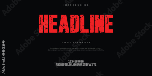 Headline rough abstract digital alphabet font typography. Bold Condensed Display Font. Vector illustration