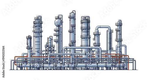 Industrial Plant Technical Drawing Illustration.