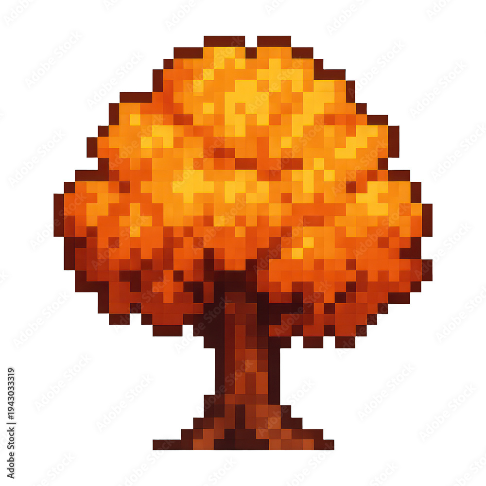 Fototapeta premium PNG Pixelated autumn tree illustration.