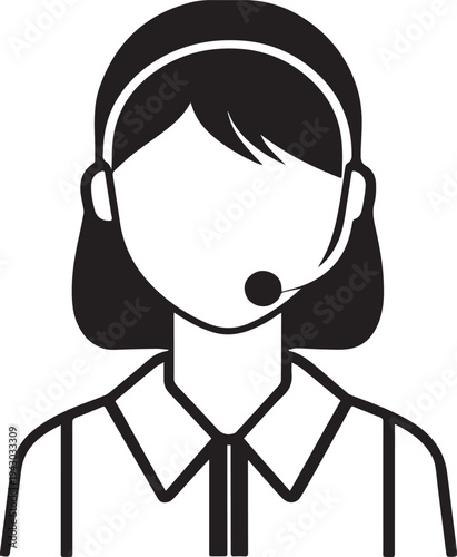 Hand Drawn Female Customer Service Agent Black and White Avatar Illustration in Minimal Line Art Style Design