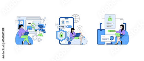 Woman Using Technology for Cybersecurity and Coding