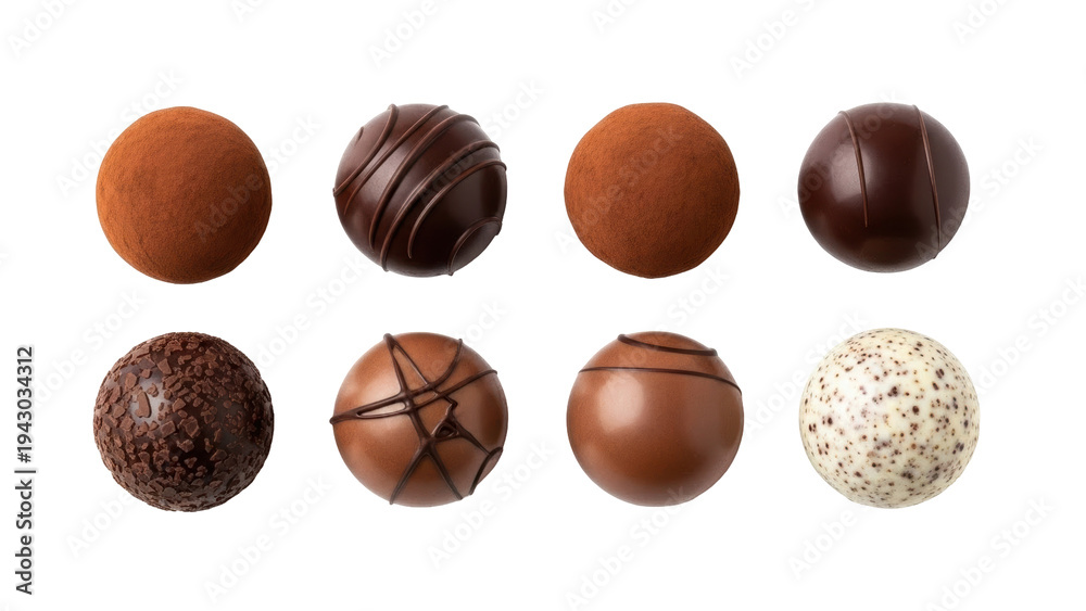 Αυτοκόλλητο Isolated collection of delicious gourmet chocolate truffles with various decorat