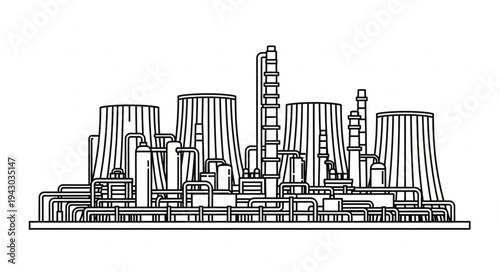 Industrial Power Plant Line Art Illustration.