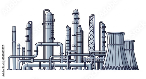 Industrial Power Plant Facility Illustration.