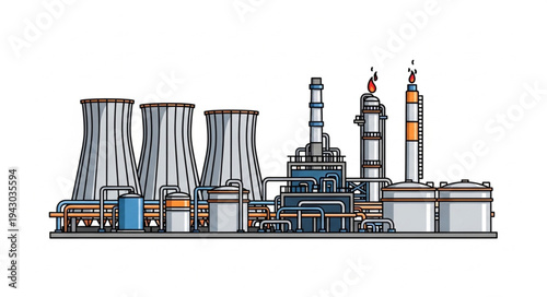 Industrial Power Plant Facility Illustration.