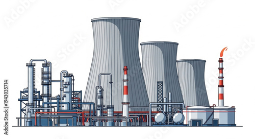 Industrial Power Plant Facility Illustration.