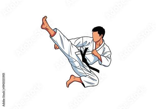 Cartoon illustration of a martial artist performing a high side kick