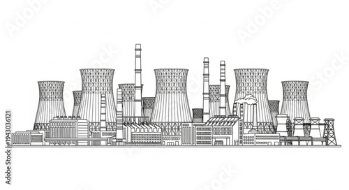 Industrial Power Plant Factory Illustration.