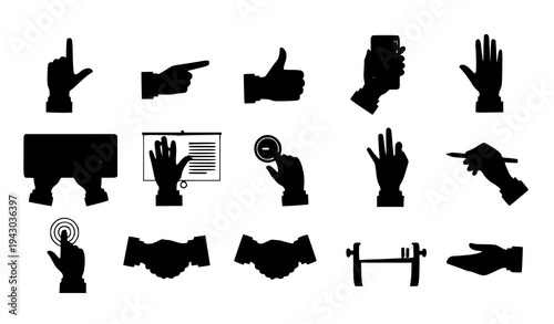 Hands illustration vector set showing different gestures and activities for web design marketing presentation and social media