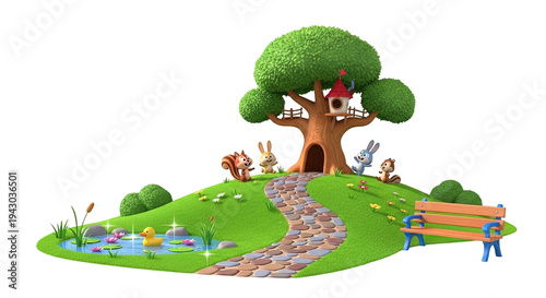 Colorful toy tree house model.