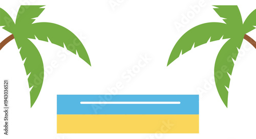 Beach towel flat lay with palm trees in bright sunny lighting for travel brochure