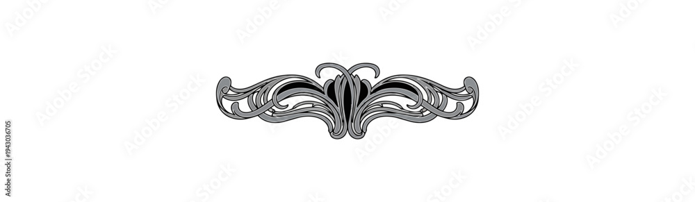 Fototapeta premium Abstract symmetric silver design element on black background decorative pattern