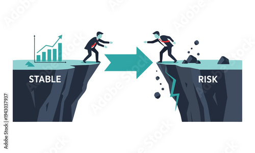 Businessmen Bridging Gap Between Stable and Risk Areas