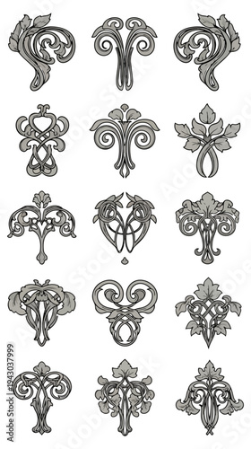 Ornamental vector designs in floral and decorative styles