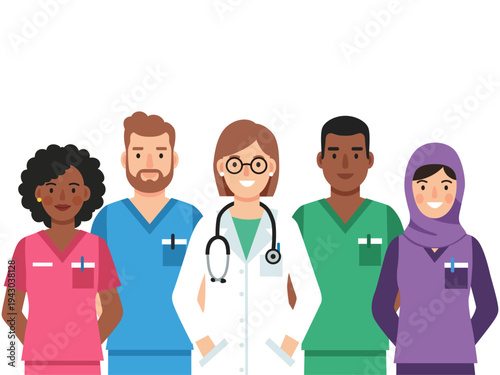 healthcare professionals illustration diverse doctor physician paramedic nurse