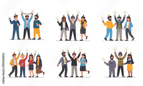 Diverse Groups of Colleagues Celebrating Corporate Party Events
