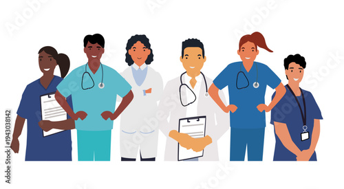 healthcare professionals illustration diverse doctor physician paramedic nurse