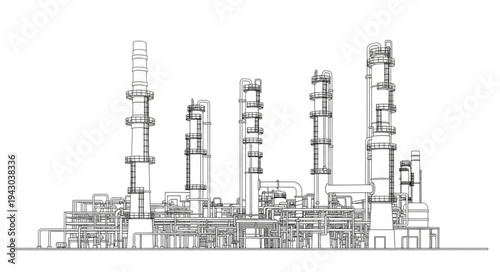 Industrial Refinery Complex Technical Drawing.