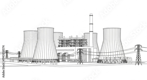 Industrial Power Plant Sketch Illustration.