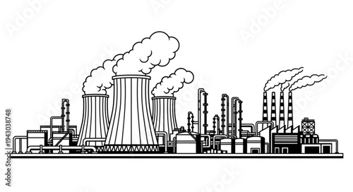 Industrial Power Plant with Cooling Towers.