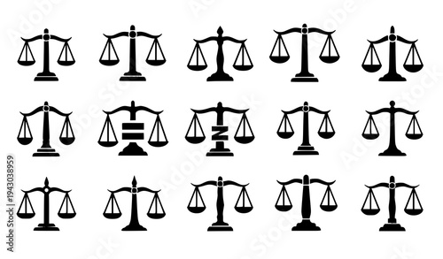 Justice Scales Icon Set Balance Law Symbol Black Vector Collection