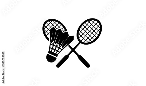 Badminton Icon Simple Black Shuttlecock Racket Sports Vector Symbol Logo