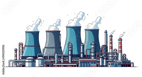 Industrial Power Plant with Cooling Towers.