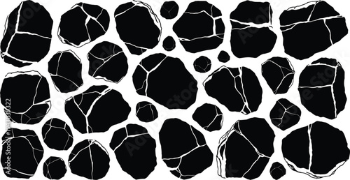 Black and white image of a collection of rocks or stones
