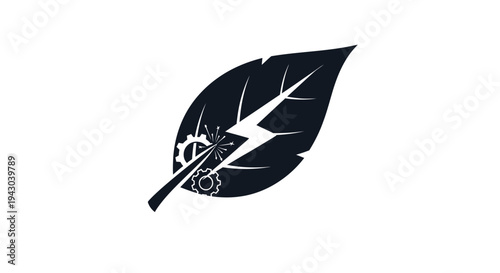 Stylized lightning bolt within a leaf shape design