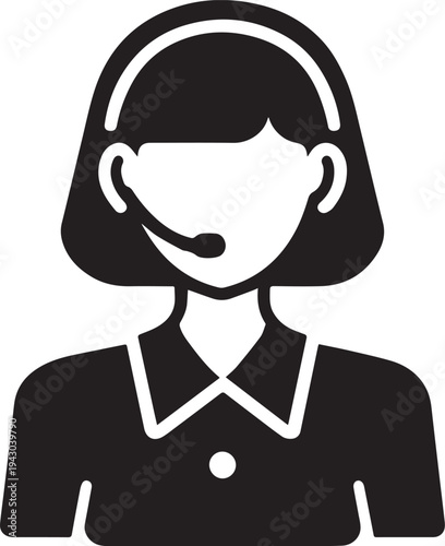 Hand Drawn Female Customer Service Agent Black and White Avatar Illustration in Minimal Line Art Style Design