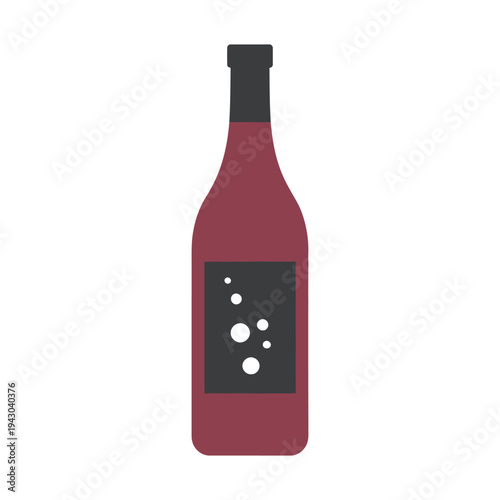red wine bottle, glass container with abstract label, alcoholic beverage in sealed packaging for classic winery drinks, celebration parties, bar service, and flat vector illustration.