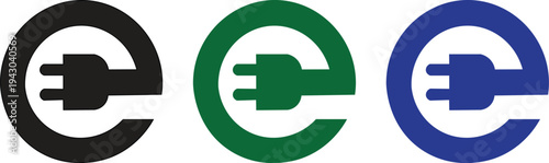 Electric plug inside letter C icon set representing power connection, electricity supply, energy charging system and modern electric technology concept vector illustration