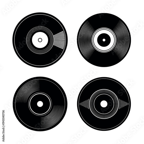 Retro Vinyl Record Album Collection Silhouette Set