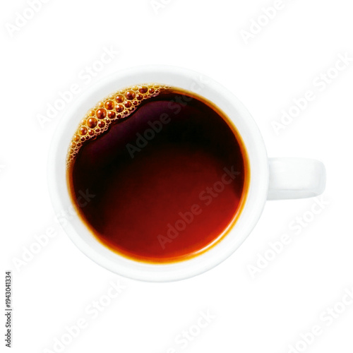 black tea with foam in a white ceramic cup