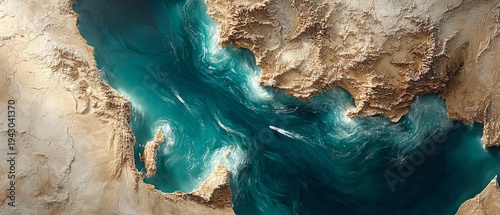 Map highlighting the vital transit corridor of the hormuz strait. Action poster. Subtle color enhancements to the hormuz strait geopolitical map. Promotional poster. Poster graphics.