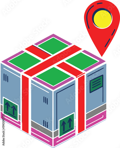 This colorful flat illustration shows a mysterious package box with a help label and question mark popping out. It represents curiosity, confusion, support, problem solving, and searching for answers 