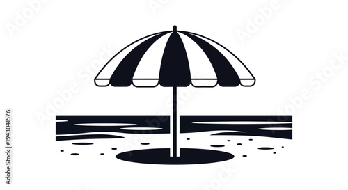 Beach umbrella monochrome illustration for summer vacation with natural lighting and detailed texture for commercial background