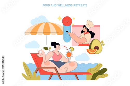 Wellness Retreat Illustration with Relaxed Beach Vibe