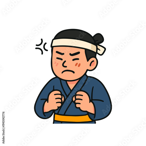 Angry man clenching fists in frustration. Asian man expressing anger. Furious character with tense emotion.