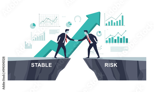 Two Businessmen Shaking Hands Over Stable and Risk Gap
