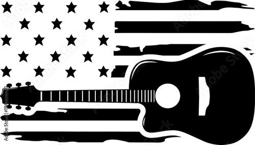 Acoustic guitar in US Flag svg,  American Flag Guitar SVG, 4 th of July Svg