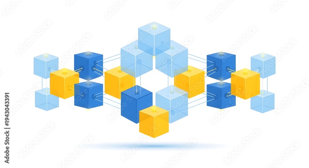 Obraz premium Abstract Geometric Arrangement of Translucent and Solid Cubes.