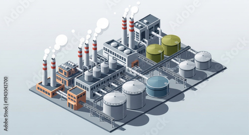 Industrial Refinery Plant with Storage Tanks.