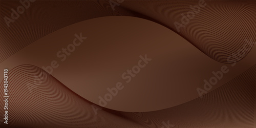 Chocolate wavy background. MIlk chocolate cream, dark brown color flowing liquid, smooth silk texture lines wave modern elegant
